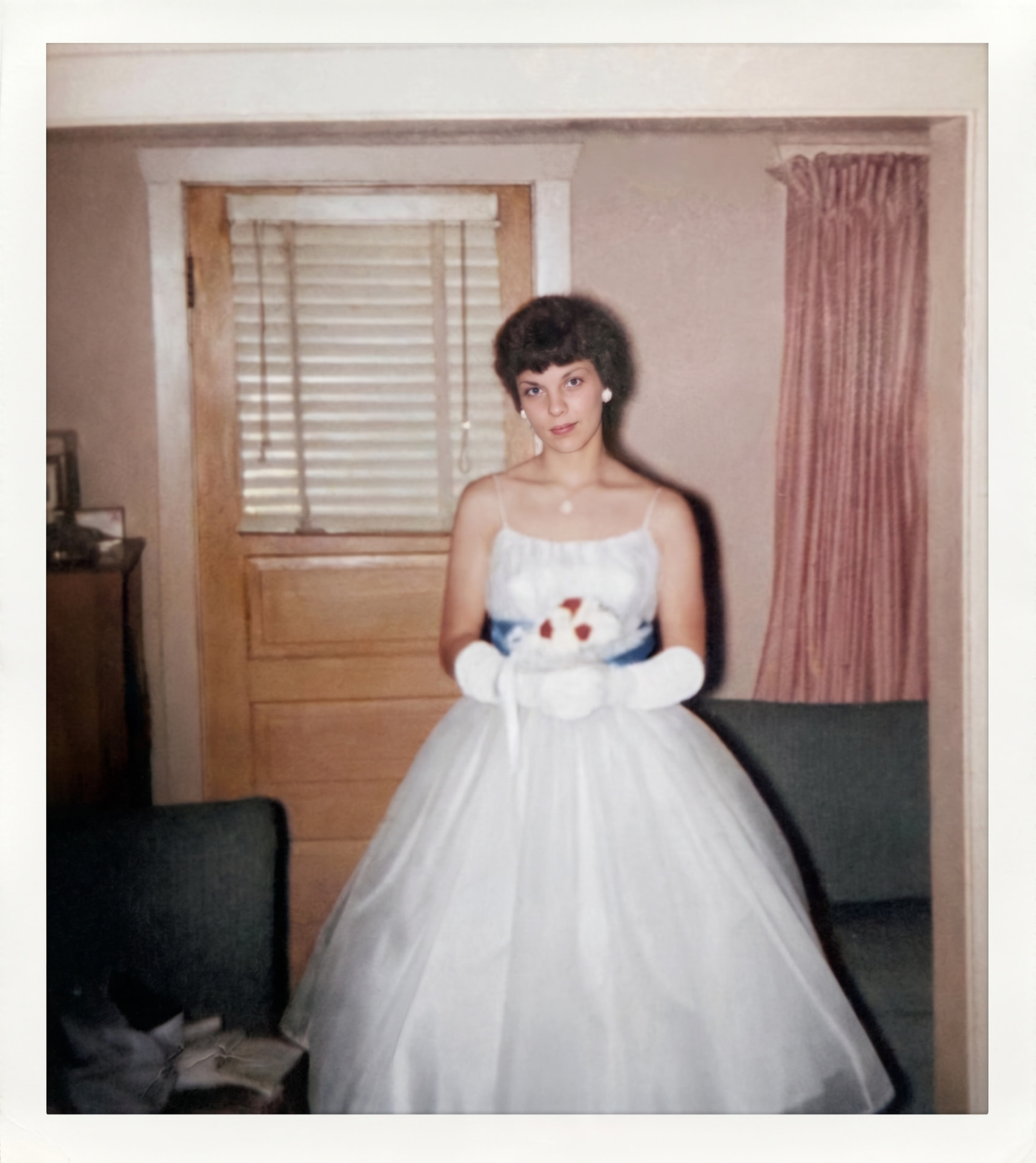 Torn vintage portrait before and after restoration — restored